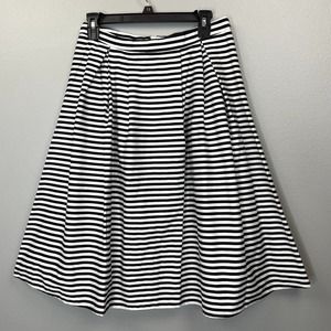Lulus Womens Flare Skirt Black White Stripe Cotton Blend Stretch Pleated Large